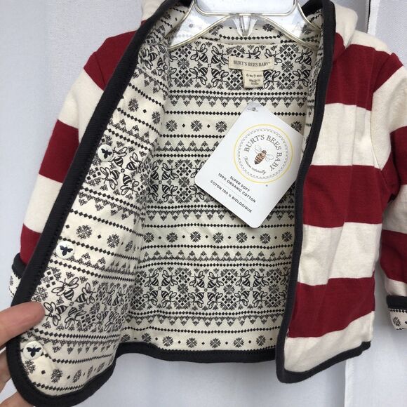 Burt's Bees Baby Hooded Jacket 6-9 Months Red White Stripe Organic Cotton - Picture 4 of 12